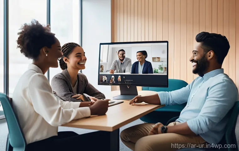 네트워크 조직 설계에서의 커뮤니티 구축 방법 - **Prompt:** A vibrant, bustling digital workspace scene, showcasing a diverse team collaborating sea...
