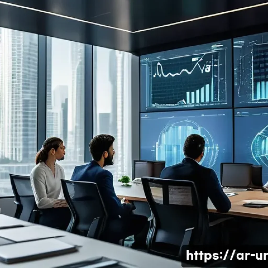네트워크 조직 설계를 위한 데이터 분석 활용법 - A modern office environment set in a Middle Eastern corporate building with Arabic signage, showing ...