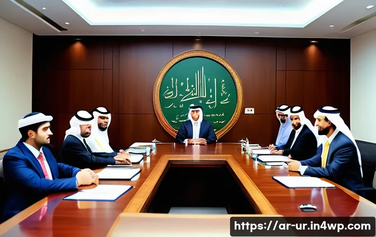 비교 전통적 조직 구조 vs 네트워크 조직 - A professional office scene in a Middle Eastern corporate environment showing a traditional hierarch...