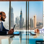 Home 19 다양성 있는 팀 구성과 네트워크 설계 - A vibrant multicultural office environment in a modern Arab city setting, showcasing a diverse team ...