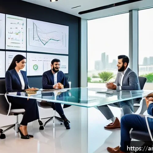 Home 30 네트워크 조직 설계의 성과 측정 방법 - A modern Middle Eastern corporate office scene showing a diverse team of Arabic professionals engage...