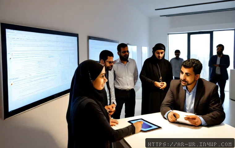 네트워크 조직 설계 관련 최신 연구 동향 - Photorealistic modern research workshop in a contemporary Arab university innovation lab, diverse Mi...